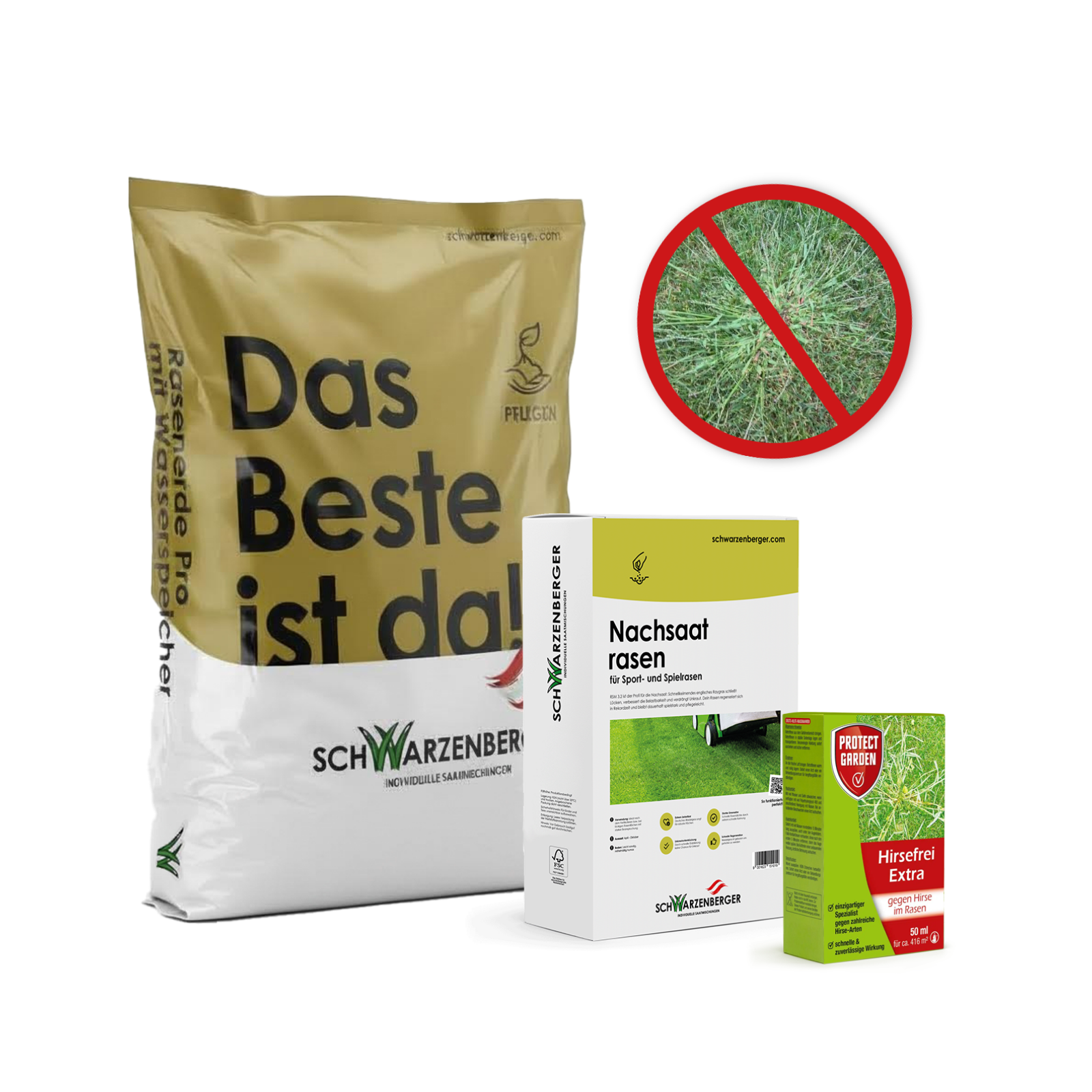 Hirsefrei Rasen-Sanierungsbundle – Rasenerde, Nachsaatrasen und Hirsefrei Extra Hirsefrei Rasen-Sanierungsbundle – Rasenerde, Nachsaatrasen und Hirsefrei Extra